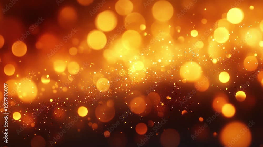Poster abstract image of glowing golden bokeh lights with scattered tiny sparkling particles creating a war