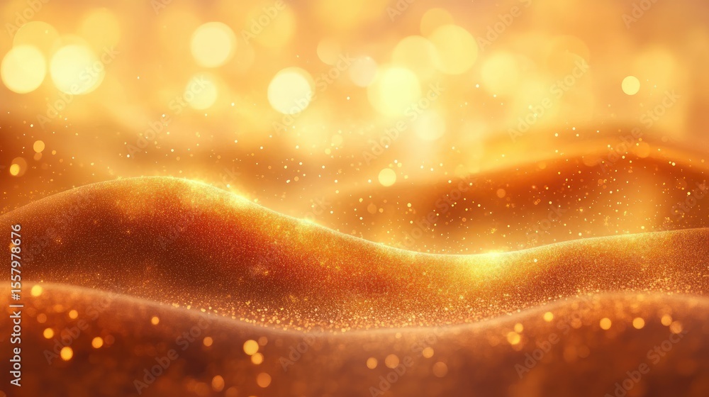 Poster abstract golden sparkling waves and glowing bokeh light creating a warm and festive atmosphere