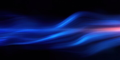Naklejka premium Abstract flowing blue light waves with smooth motion effect against a dark background, creating a sense of energy and fluidity transitioning towards a warm pink glow