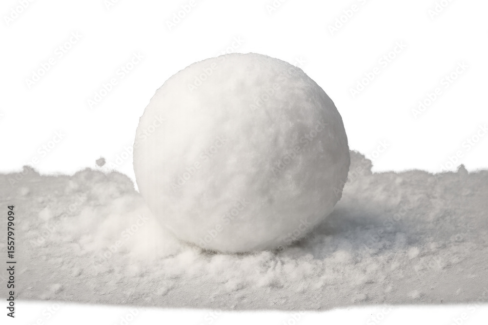 Poster snowball resting on pristine snow, prepared for winter play, transparent background enabling seamles