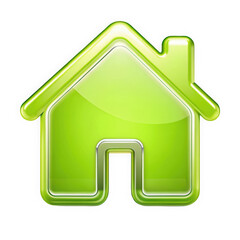 A glossy green house icon symbolizing home and eco-friendliness, featuring a sleek design that adds a modern touch.
