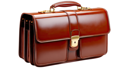 Elegant Briefcase: A classic, brown leather briefcase, meticulously crafted with a polished finish, exudes sophistication and professionalism, ideal for business executives and professionals.