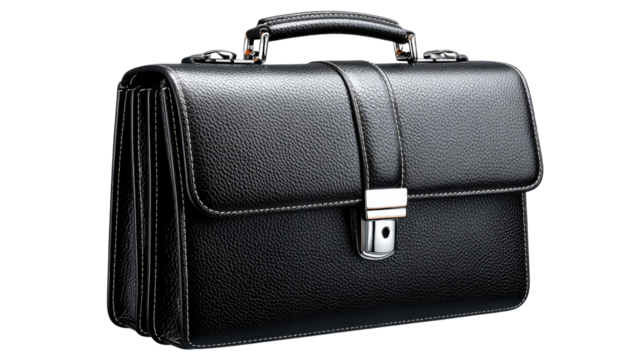 Elegant Business Essential: A sophisticated, black leather briefcase, radiating professional charm with its refined design and meticulous craftsmanship.
