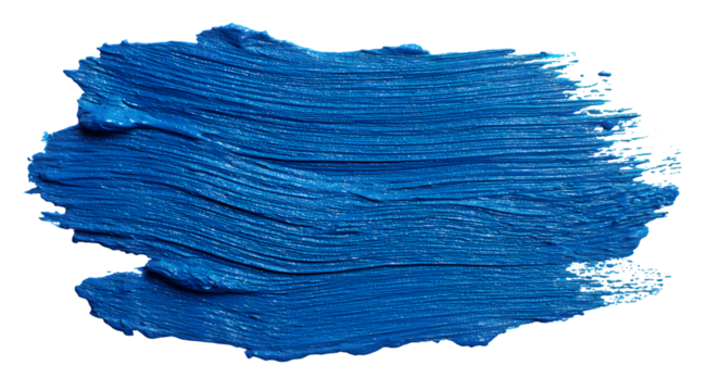 Brilliant blue paint stroke showcases texture and depth against a stark transparent background, perfect for design accents, silhouette