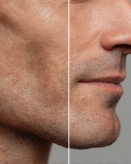 A large mole on the lower jaw compared to smooth, unblemished skin.