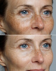 Small spots scattered all over the face compared to smooth, spotless skin.