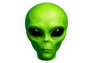Green alien head hovering against transparent backdrop, serving sci-fi visual needs with distinctive extraterrestrial character