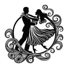 Silhouetted retro woman and man dance the Charleston with flair&mdash;kicking, twirling, and swinging in 1920s style, full of vintage energy and jazz-age rhythm.

