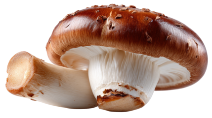 Exquisite Mushroom Duo: The earthy tones of a pair of meticulously captured mushrooms invite culinary exploration and botanical appreciation. Showcasing intricate textures and fresh-picked appeal.