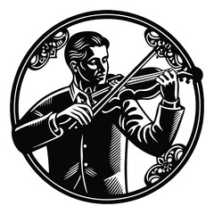 Silhouette of a young man passionately playing the violin, his body swaying with emotion as music flows, capturing grace, talent, and soul in every poised movement.
