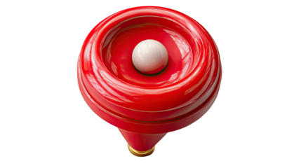 Whirligig Wonder: A vibrant, glossy red whirligig spins with dynamic motion, housing a pristine, spherical centerpiece and exuding a sense of joy. 