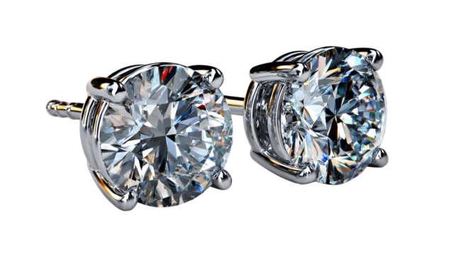 Sparkling Diamond Earrings:  A pair of exquisite round brilliant-cut diamond stud earrings, showcasing exceptional clarity and brilliance.  The elegant setting enhances the diamonds' natural fire. 