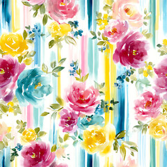 Obraz premium A painting of flowers with a blue stripe