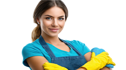 Professional cleaning worker: Confident female cleaning worker. A friendly face in cleaning and hygiene, ready to keep a space spotless.