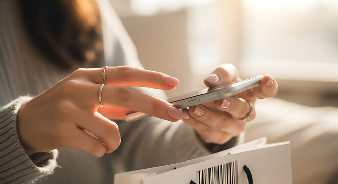 Woman using smartphone for online shopping seamless mobile commerce experience