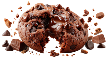 Chocolate Chip Delight: An appetizing view of a large, decadent chocolate chip cookie with a bite taken out, highlighting its rich chocolate elements and inviting texture.