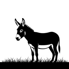 a donkey standing in the grass  , donkey in grass , silhouette of a donkey  on transparent background , ai , eps , jpg , png