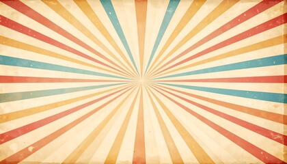 Vintage summer travel postcard background without text, warm tones, faded sunburst effect, distressed paper texture, 1960s travel aesthetic