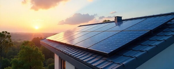Sleek Dark Solar Panels Seamlessly Integrated into a Modern Rooftop, Generating Clean Energy for a Sustainable Home