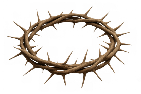 Realistic 3d rendering of crown of thorns symbolizing pain, sacrifice, and redemption, isolated on transparent background