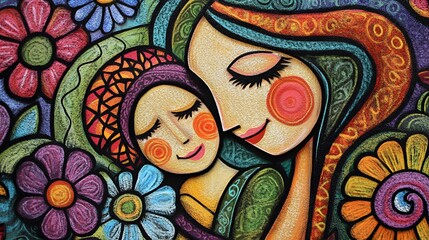 A colorful mother and child illustration showcasing love and warmth.