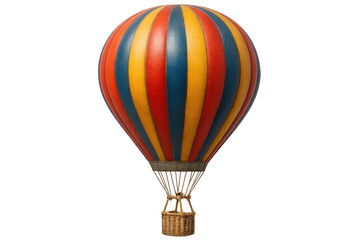 Obraz premium Multicolored hot air balloon with bold red, yellow, blue stripes, hovering weightlessly against clean white backdrop