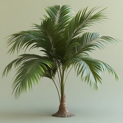 Obraz premium Lush green palm tree with multiple fronds and a thick base, isolated on a muted background