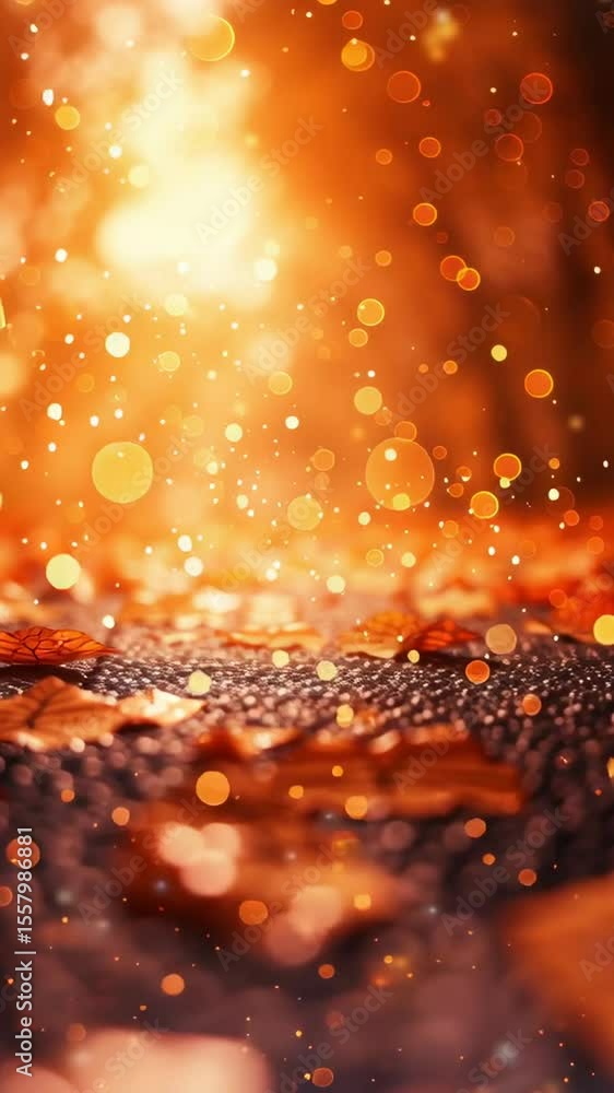 Poster golden leaves scatter across the pathway, illuminated by soft sunlight, creating a serene autumn atm