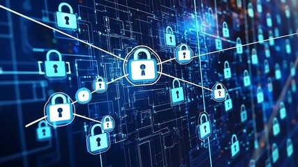 Digital network security with interconnected locks symbolizing data protection and online safety - Powered by Adobe