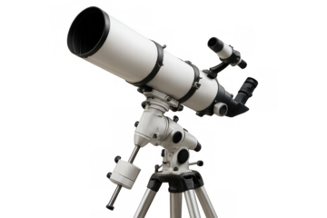 Powerful telescope pointing towards the cosmos, ready for astronomical observation, isolated on transparent background