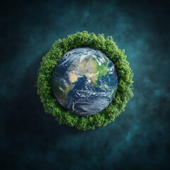 Fototapeta premium Lush greenery encircles a detailed Earth globe