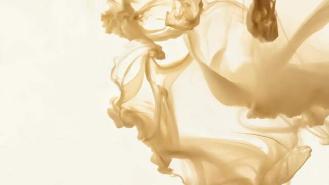 Abstract Beige Ink Swirls on White Background