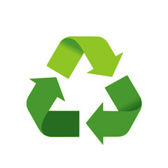 Conceptual recycling symbol. Three colors of green with gradients. Transparent PNG version.