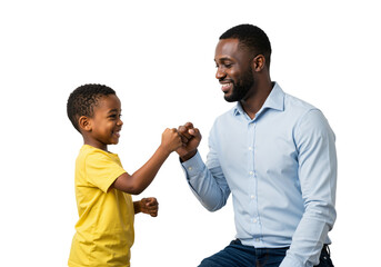 Joyful Father-Son Bonding Moment, African American Male and Child Smiling Together in Playful Interaction