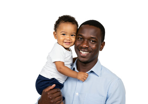 Happy African American Father Holding Toddler Son Smiling Together Portrait