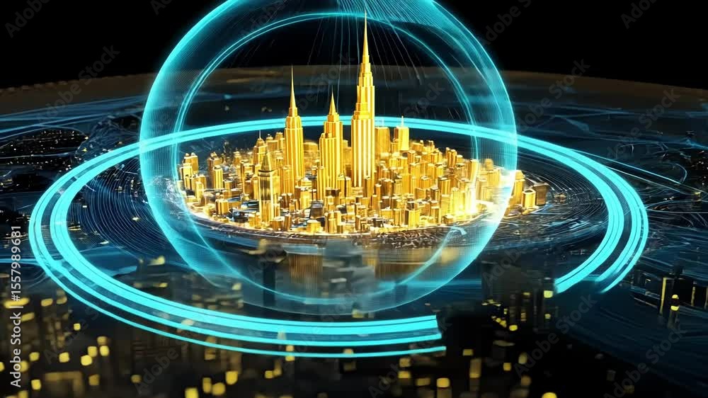 Aufkleber a swirling motion of interest rate data creates a vortex in the center of a city drawing in digital 