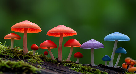 Fototapeta premium Vibrant Colorful Mushrooms in Forest A Stunning Macro Photography
