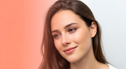 Naklejka premium Radiant Beauty Portrait of a Young Woman with Smooth Skin and a Gentle Smile