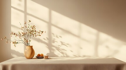 Orange beige wall and table poster background
