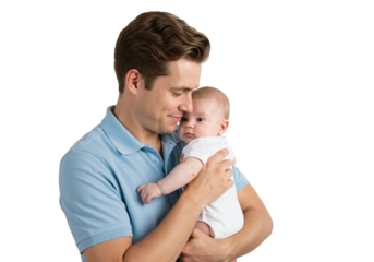 Paternal Bond: Young Caucasian Father Holding Newborn Baby in a Tender Embrace