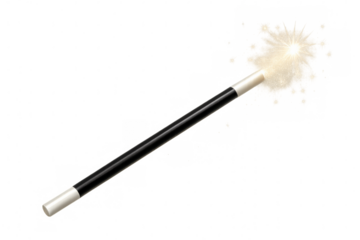 Black magic wand with white tips creating bright, sparkling light against a transparent background