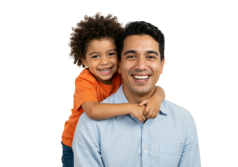 Smiling Father and Son Portrait with Joyful Expressions, Happy Family Moment, transparent background