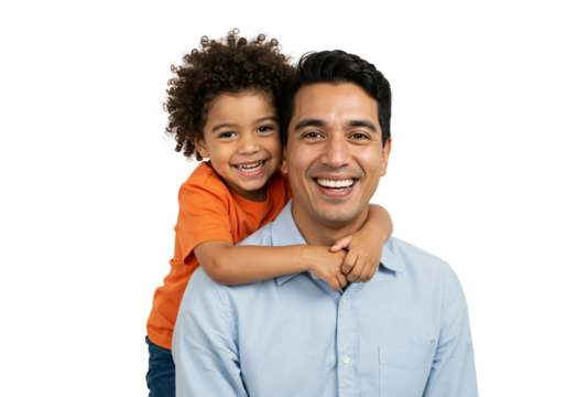 Smiling Father and Son Portrait with Joyful Expressions, Happy Family Moment, transparent background