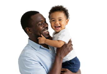 Happy African American Father Holding Smiling Toddler Boy in Casual Attire, Family Bonding Moment