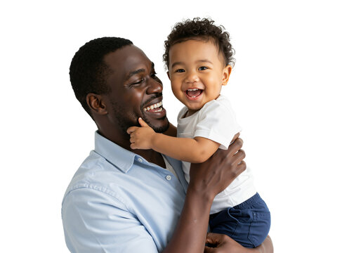 Happy African American Father Holding Smiling Toddler Boy in Casual Attire, Family Bonding Moment