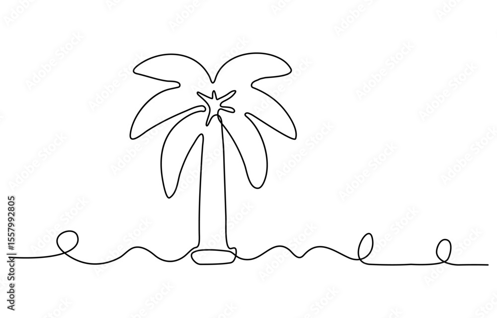Poster palm tree, continuous one line drawing of tropical palm tree. isolated on white background vector il