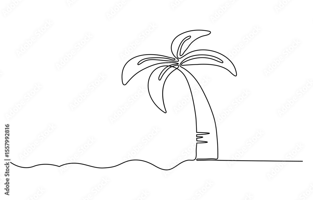 Poster palm tree, continuous one line drawing of tropical palm tree. isolated on white background vector il