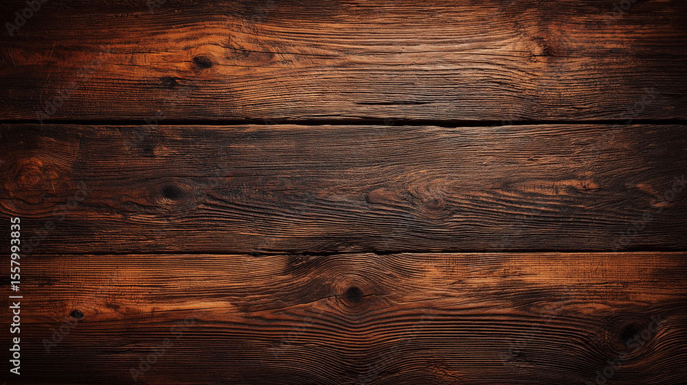 Poster rustic dark wooden table with rich textures and natural grain patterns creates warm and inviting atm