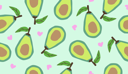 Cute avocado fruits pattern background vector design