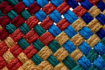 Close Up of Woven Cotton Fabric in Many Different Colors